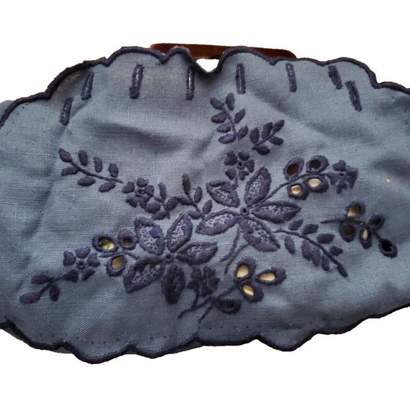 Vintage Boho Cottage Core Linen Floral Handmade Embroidered Top Handle Clutch - Picture 7 of 11